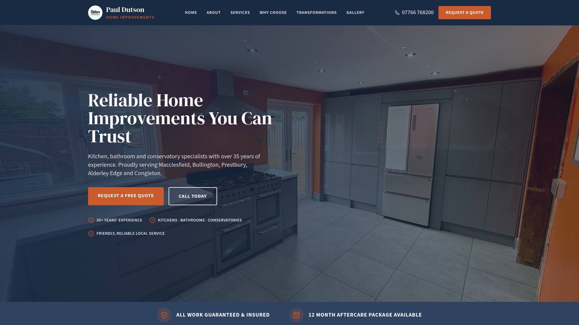 Dutson Home Improvements homepage — kitchens, bathrooms and extensions