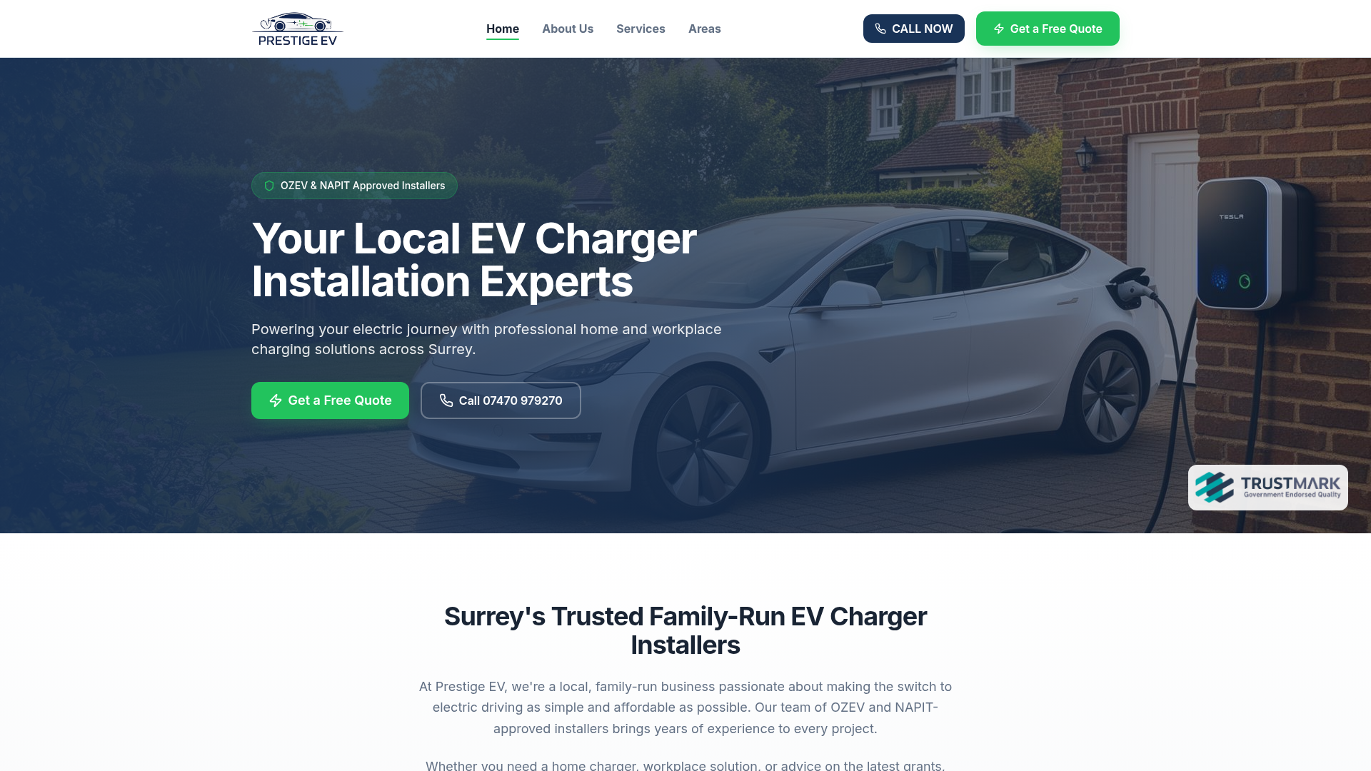 Prestige EV homepage — local EV charger installation experts