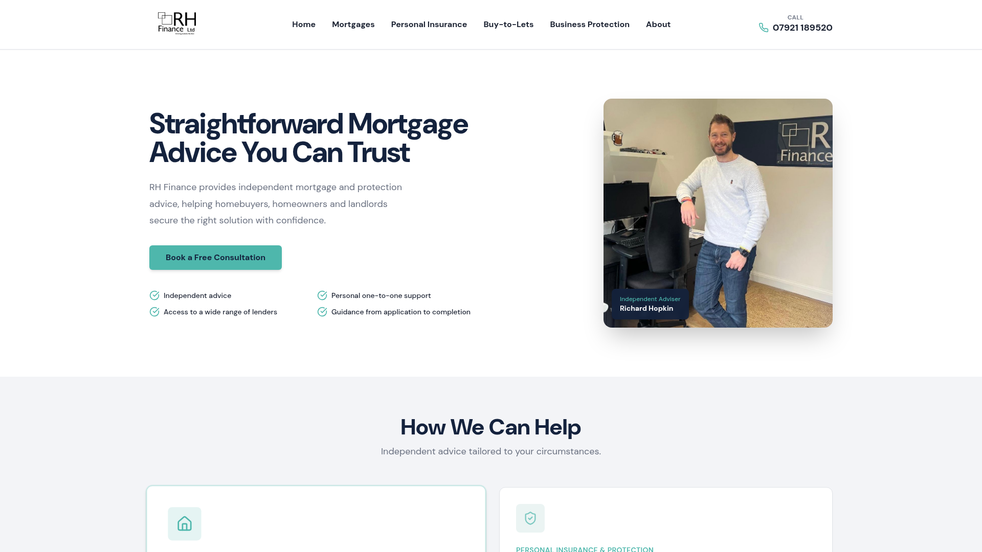 RH Finance homepage — independent mortgage and protection advice